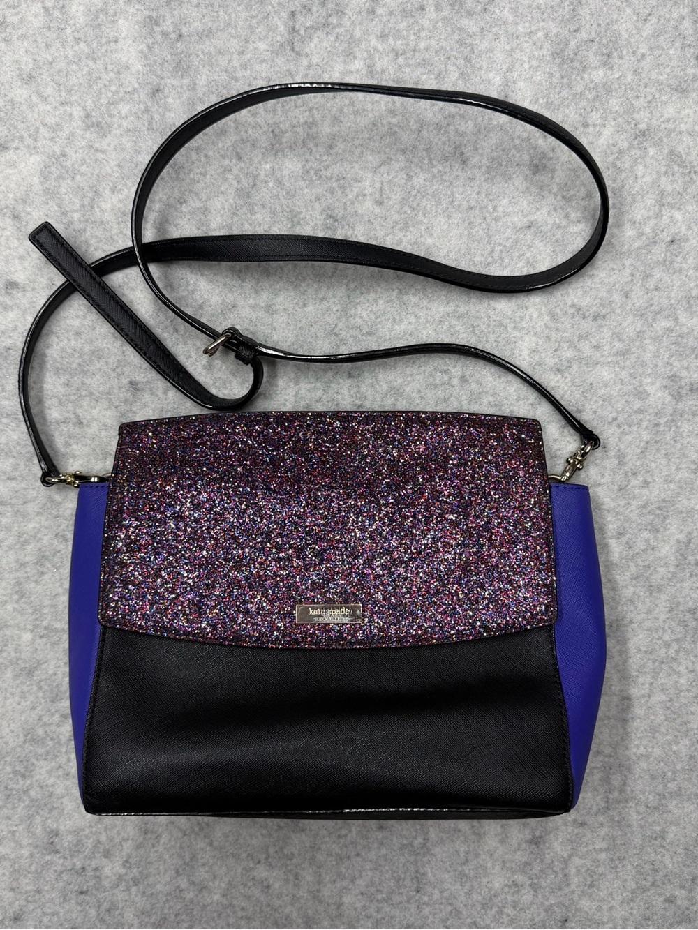 Kate Spade Laurel Way Greer Glitter Crossbody Bag Purse Black Blue